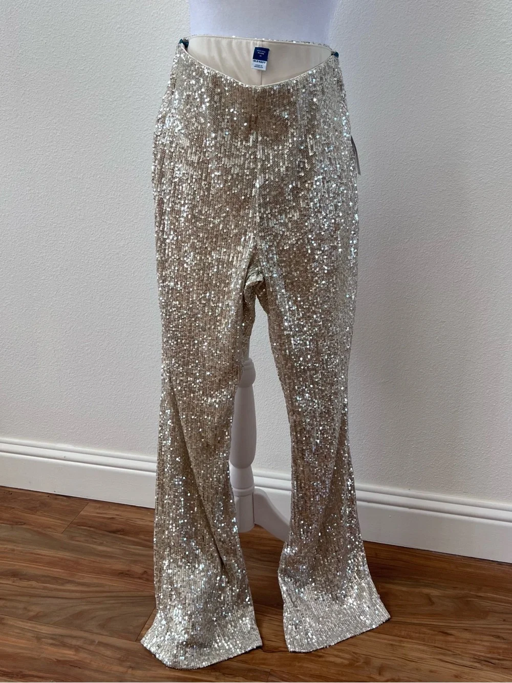 Old Navy Silver Sequin High Rise Flared Pants - Picture 1 of 4